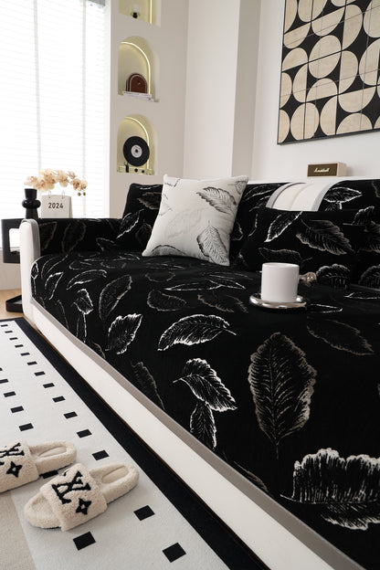 Solid-Color Fluffy Thickened Couch Cover for Sofa Decor Qian ye