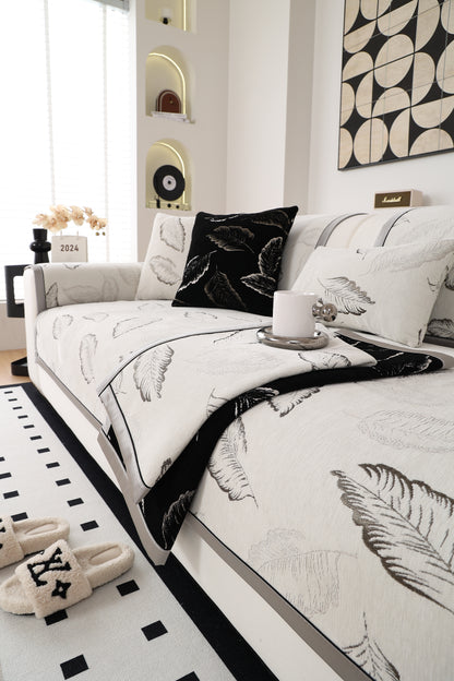 Solid-Color Fluffy Thickened Couch Cover for Sofa Decor Qian ye