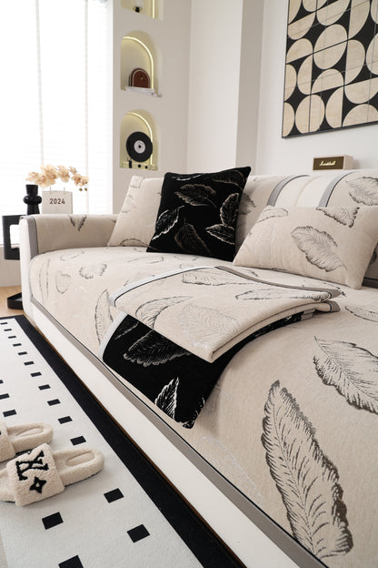 Solid-Color Fluffy Thickened Couch Cover for Sofa Decor Qian ye