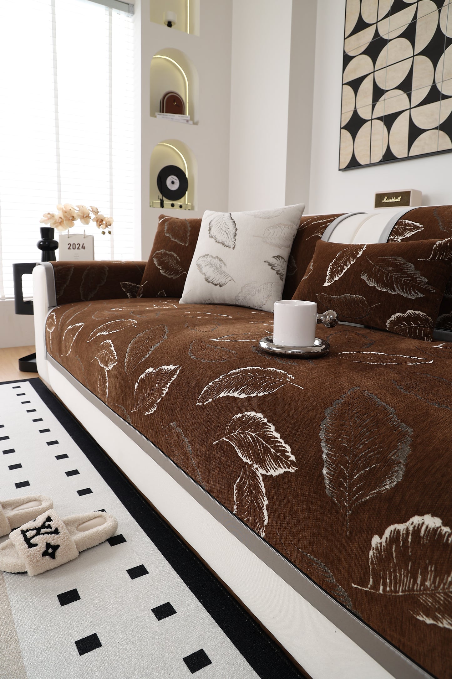 Solid-Color Fluffy Thickened Couch Cover for Sofa Decor Qian ye