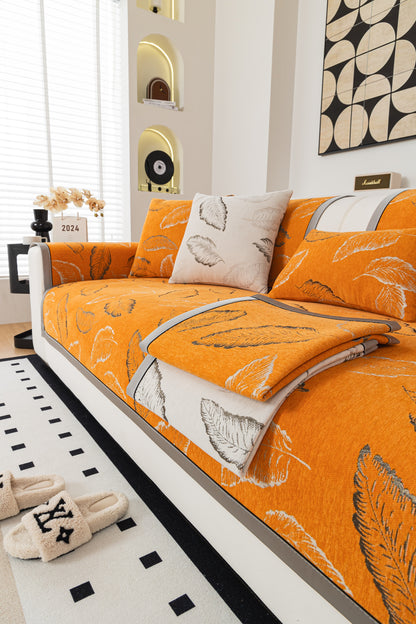 Solid-Color Fluffy Thickened Couch Cover for Sofa Decor Qian ye