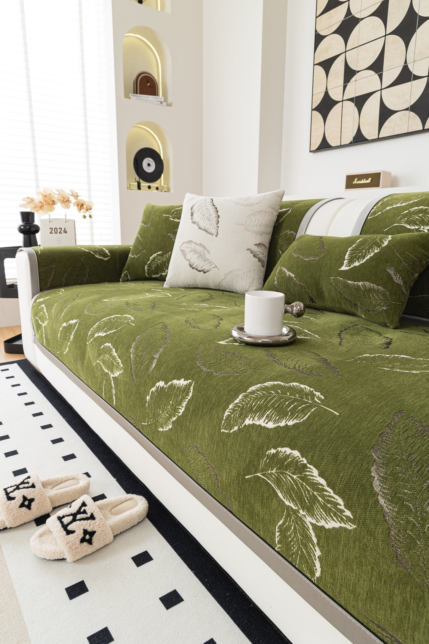 Solid-Color Fluffy Thickened Couch Cover for Sofa Decor Qian ye