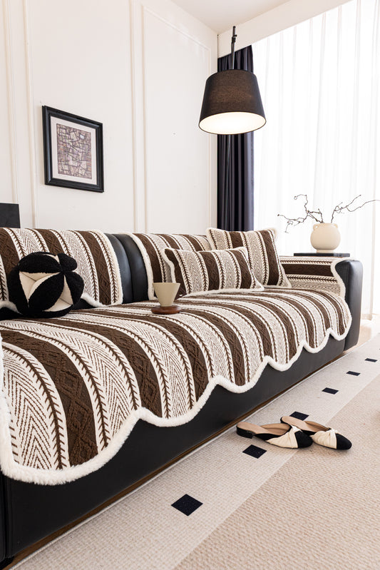 Solid-Color Fluffy Thickened Couch Cover for Sofa Decor Yunzheng